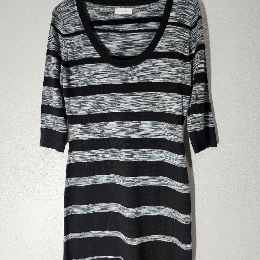 Calvin Klein Monochrome Striped Knit Dress